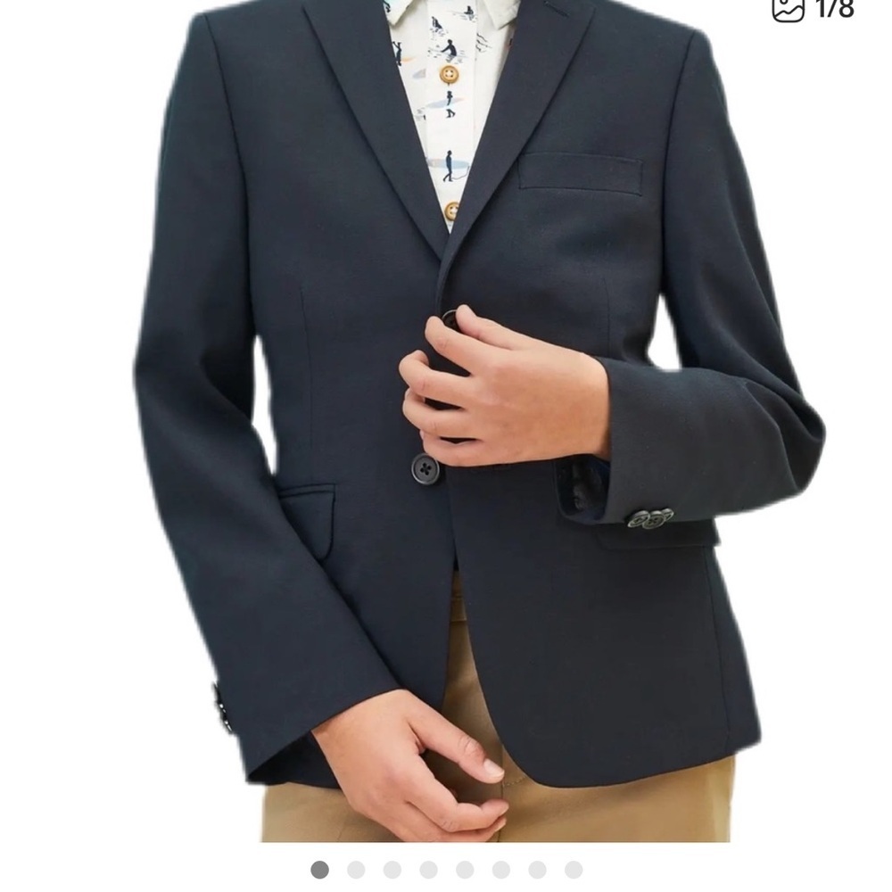 TALLIA Navy Blazer with Blue and Orange Accents 8 boys wool